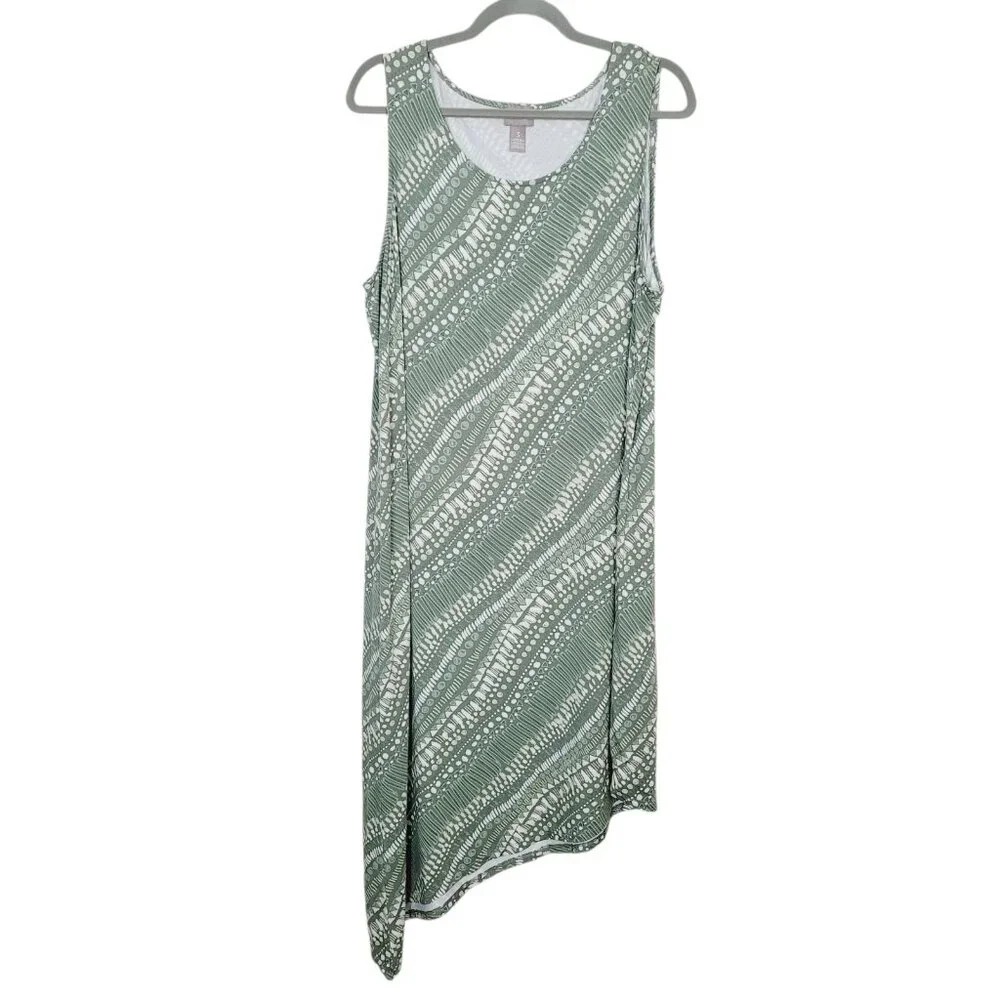 Chico's Assymetrical Midi Dress Size 3 Women's XL Green Lounge Wear Comfort